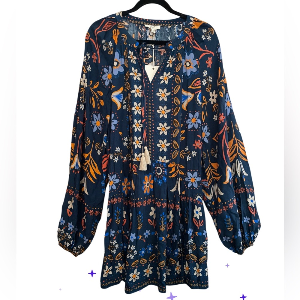 D10 Easel New Size Small Boho Floral Long Sleeve Mini Dress
